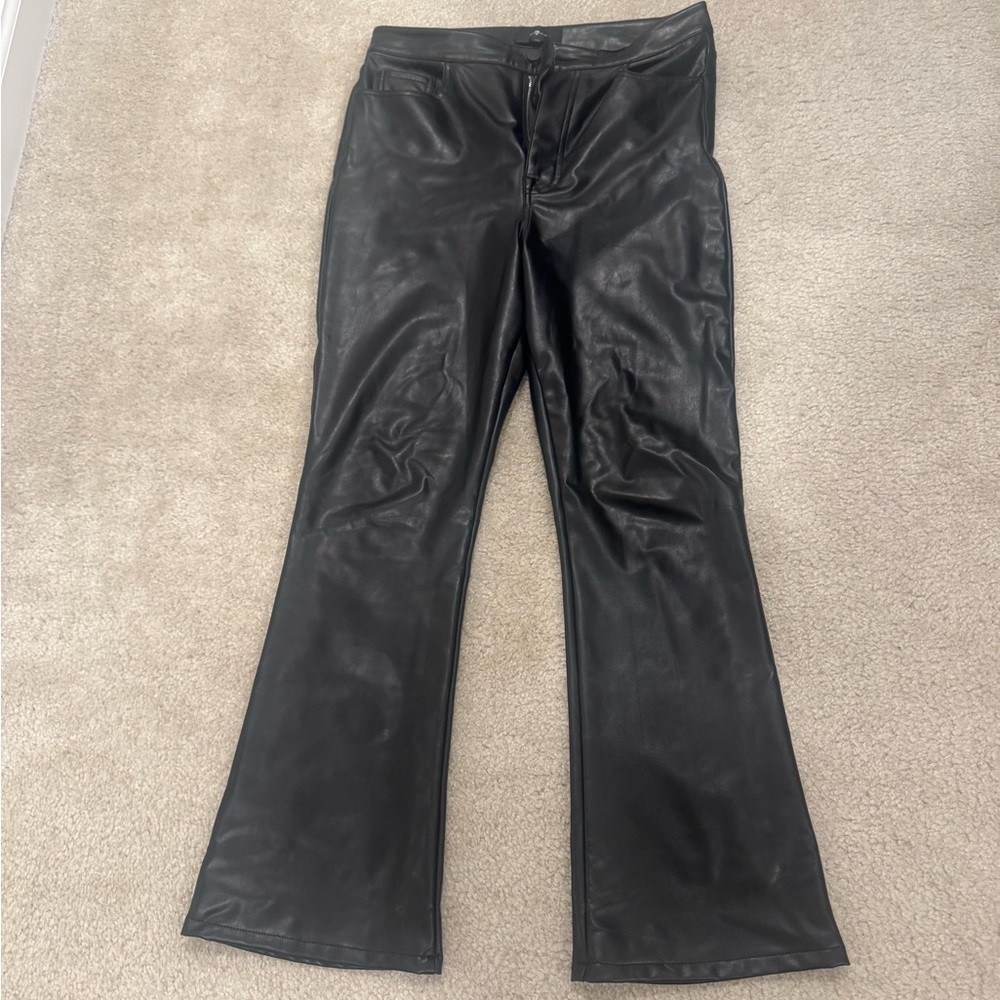 7 For All Mankind Black Flare Leather Jeans
